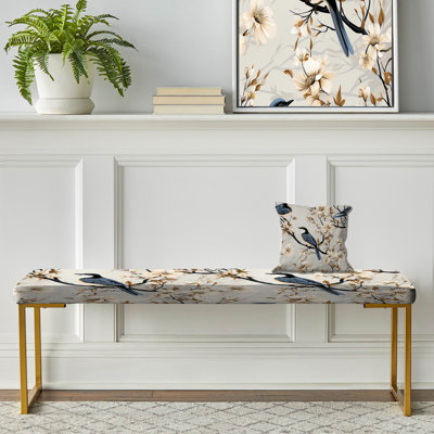 «Minimalist Birds On Branch Collage» - banc rembourré floral doré