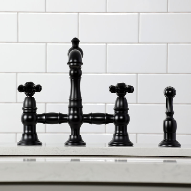 Robinet de cuisine à deux poignées avec douchette latérale Duchess, Noir mat