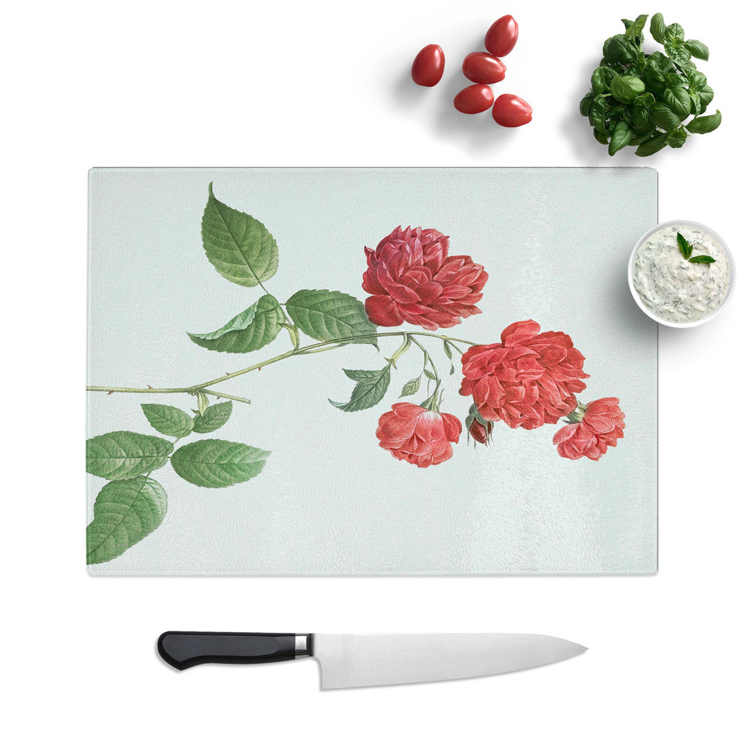 Tempered Glass Cabbage Rose by Pierre-Joseph Redoute Chopping Board