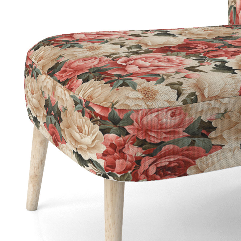 Vintage Rose Floral Pattern - Upholstered Farmhouse Side Chair, Pink Accent Chair
