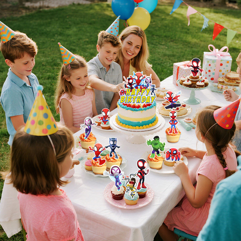 Spiderman & Friends Themed Party Supplies, 24Pcs Spiderman Cupcake Toppers and 1Pcs Spiderman Big Cake Topper