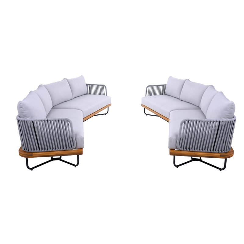 Canapé d'extérieur Jackston, 8, Grey Cushion/Grey Rope Teak Frame