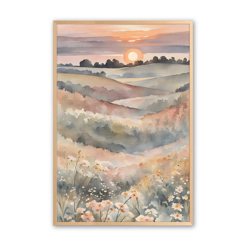Sunset in Blooming Valley I print dans un cadre, H 11 po x l 9 po, Érable brut