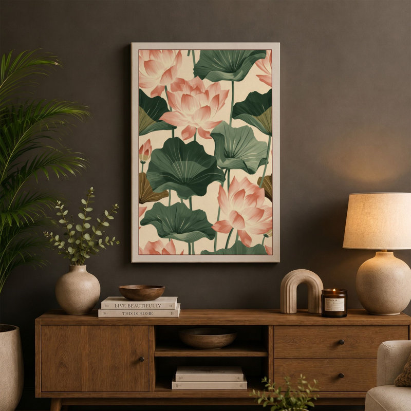 Lotus Blossom Study Botanical - Wrapped Canvas, 18x12 - 45.7 x 30.5 cm, Ochre Border