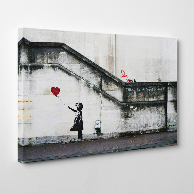 Girl with Balloon Graffiti - Wrapped Canvas, 50cm H x 76cm W