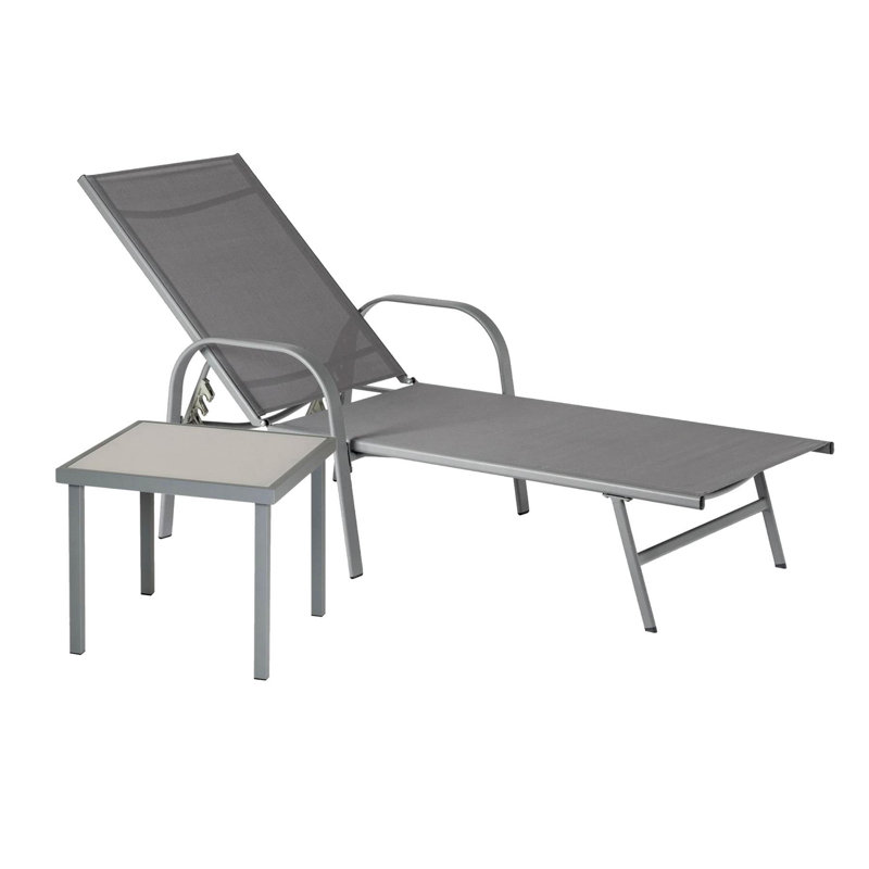 Harbour Housewares - Sussex Sun Lounger and Side Table - Adjustable Reclining Outdoor Patio Furniture, Grey