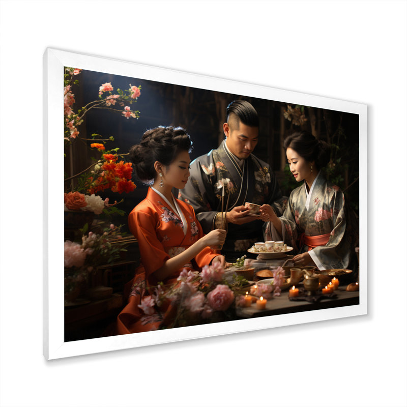 «Asian Art Harmony in Tea» - reproduction d'art, Impression blanche sur toile encadrée, H 24 po x l 32 po x P 1 po
