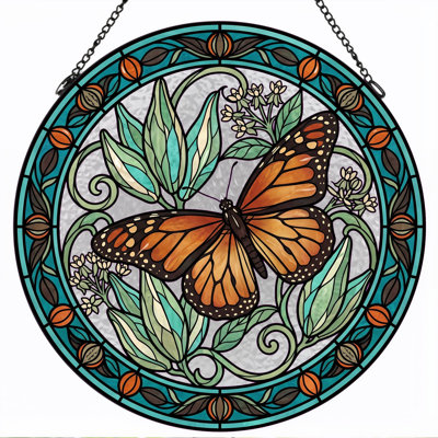 Butterfly Garden Stained Glass Window Panel，7.8H