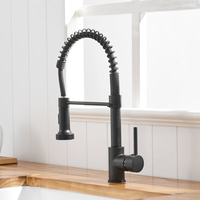 Robinet de cuisine noir commercial - rétractable, alimentation en eau stable, débit facile à régler, température et mat pour l'installation du lavabo, fuite réduite, sortie multifonctionnelle