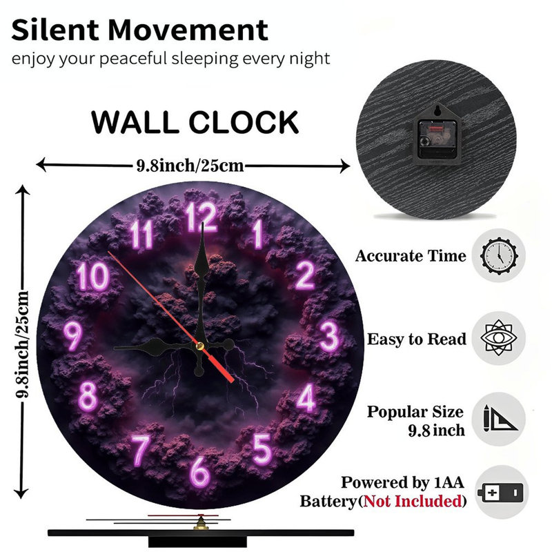 Purple Cloud Storm Clock Neon Wall Clock