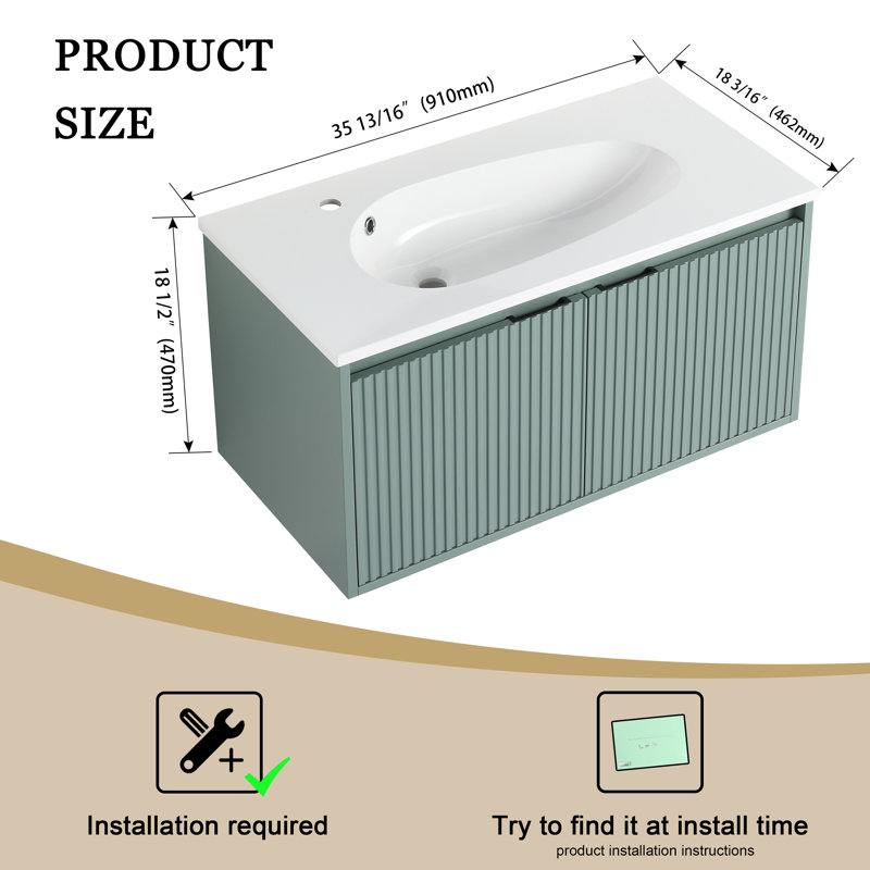 Meuble-lavabo simple 35,83 po avec plateau en résine Caytie