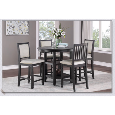 Ensemble de salle à manger à hauteur de comptoir 5 pièces avec tablettes intégrées et 4 chaises, finition noire, pour les maisons modernes et traditionnelles