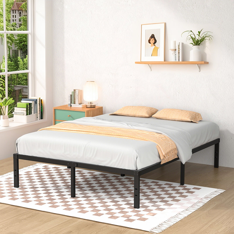 14'' Metal Bedframe No Box Spring Needed Eassy Assemble Platform Bed, Full