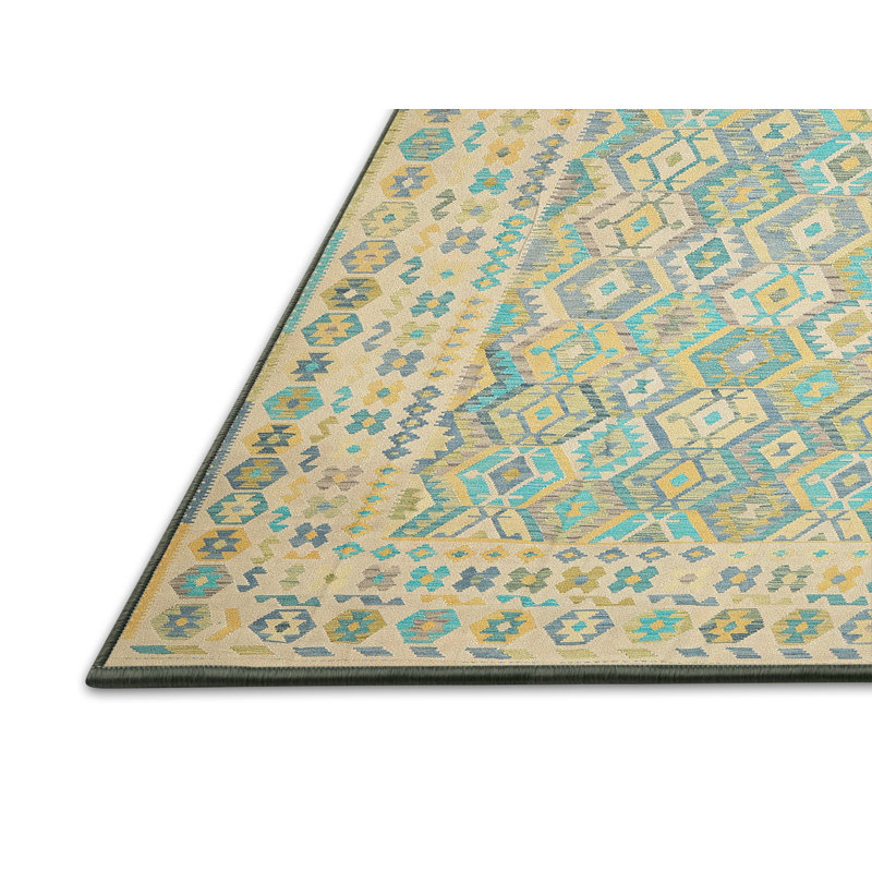 Tapis contemporain beige / vert, Rectangle 7 pi x 10 pi