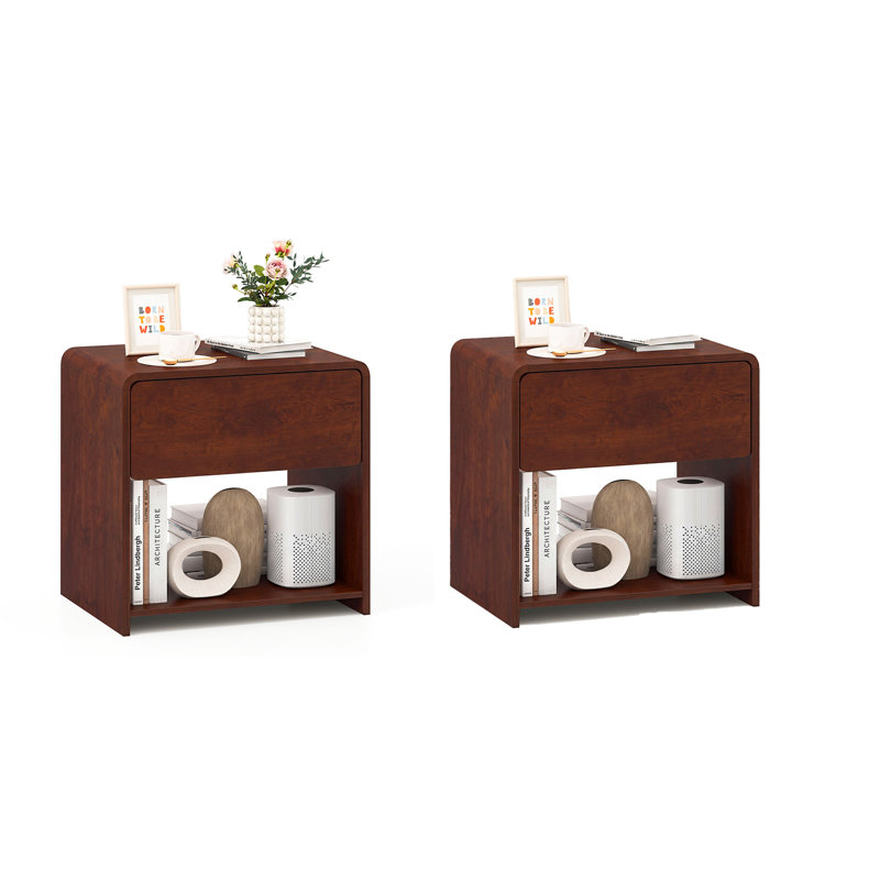 Table de chevet à 2 niveaux avec 2 tiroirs et tablette ouverte, 2