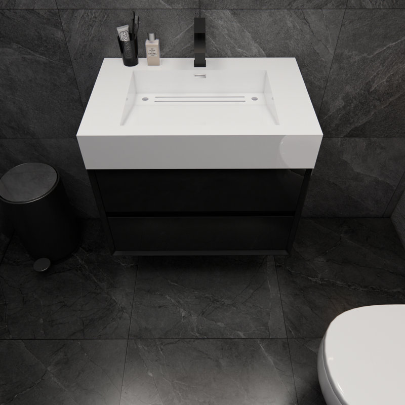 Albizu 30" Wall-Mounted Single Bathroom Vanity, Black