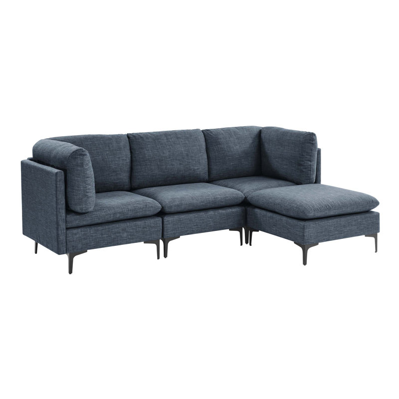 Canapé modulaire en lin avec assemblage facile, Lin bleu foncé, H 35 po x l 93,5 po x P 61,5 po, Orienté vers la gauche