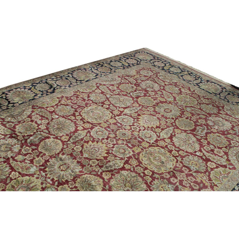 Tapis rouge / noir / sable noué à la main de conception unique 9 pi 2 po x 12 pi