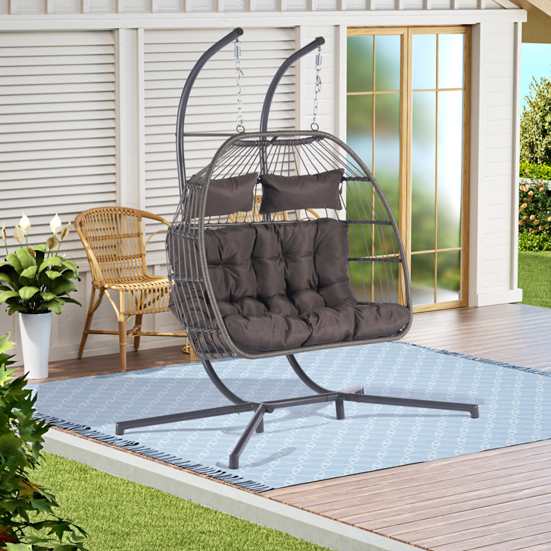 Chaise suspendue en rotin pour 2 personnes, Gris foncé