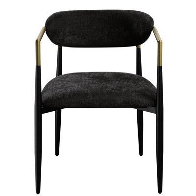 2 chaises d'appoint en chenille noire - densité de mousse D22 / D25, capacité de poids de 220 lb, largeur et profondeur de l'assise de 19 po, hauteur, accoudoir de 28 po et dossier de 12 po sophistiqué avec accents dorés, dossier rembourré, tendance