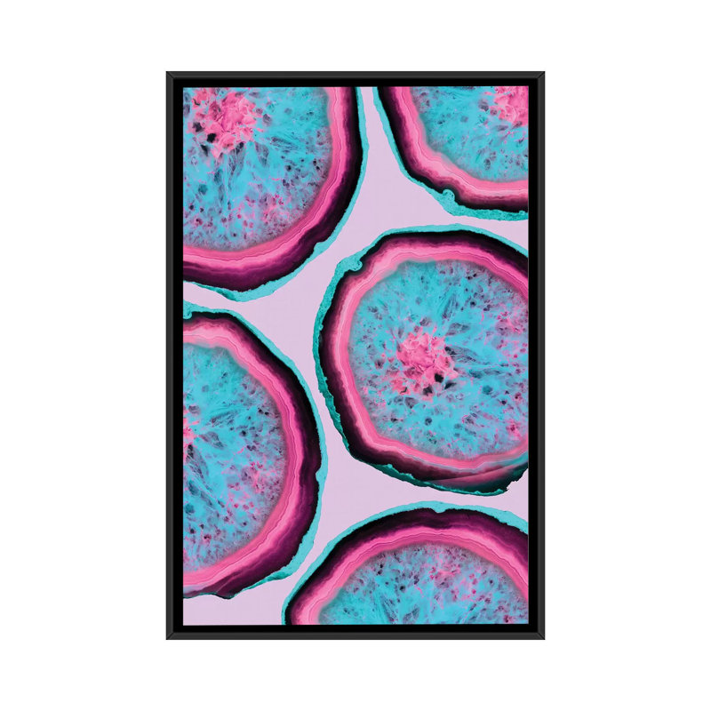 « fluo agates », impression sur toile, H 26 po x l 18 po x P 1,5 po, Toile avec cadre noir, Pas de tapis