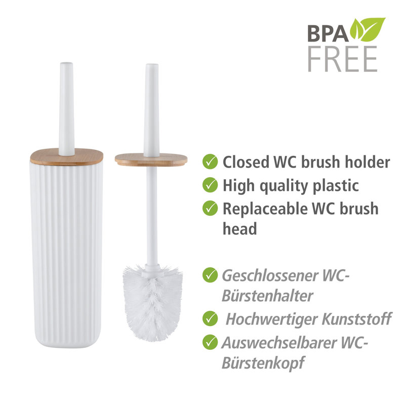 17 Stories toilet brush set, Mod. Rotello, black, with a bamboo lid and a grooved structure, White