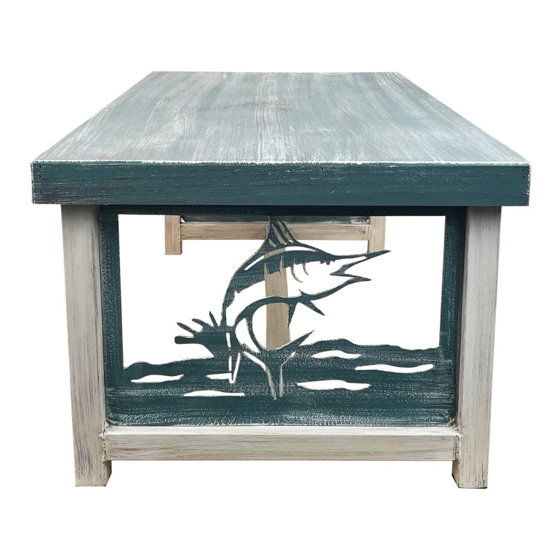SLATE SAILFISH TABLE SET.  1- Rectangle Sofa Table, 1- Rectangle Coffee Table, 2- Square Iron End Tables