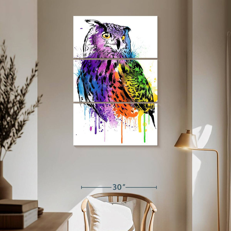 Chouette aquarelle, H 65 po x l 42 po