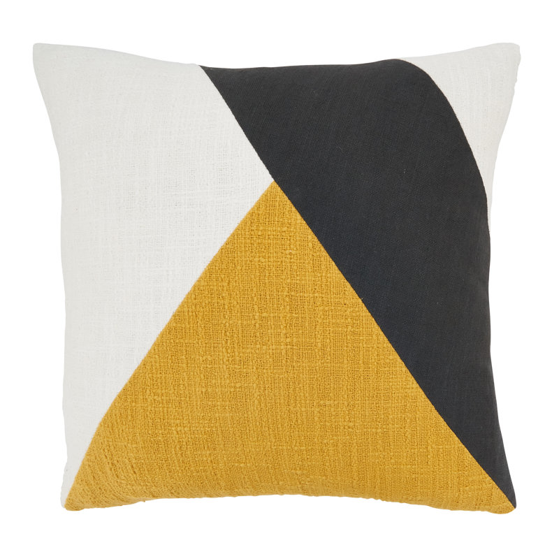 Coussin décoratif en coton à formes géométriques Geo Block Collection, Duvet, Moutarde