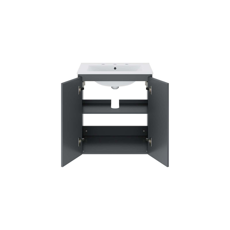 24" Wall-Mount Bathroom Vanity In White White, Grey, White