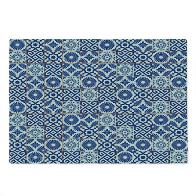 Ambesonne Moroccan Cutting Board Large Size Old Retro Tiles Grey Blue