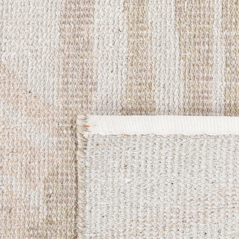 Crescent Rug: Modernist Hand Knotted Rug in Ivory/Taupe, Rectange 5' x 8'