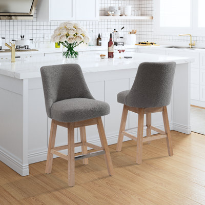 Swivel Upholstered Counter Stool with Solid Wood Frame
