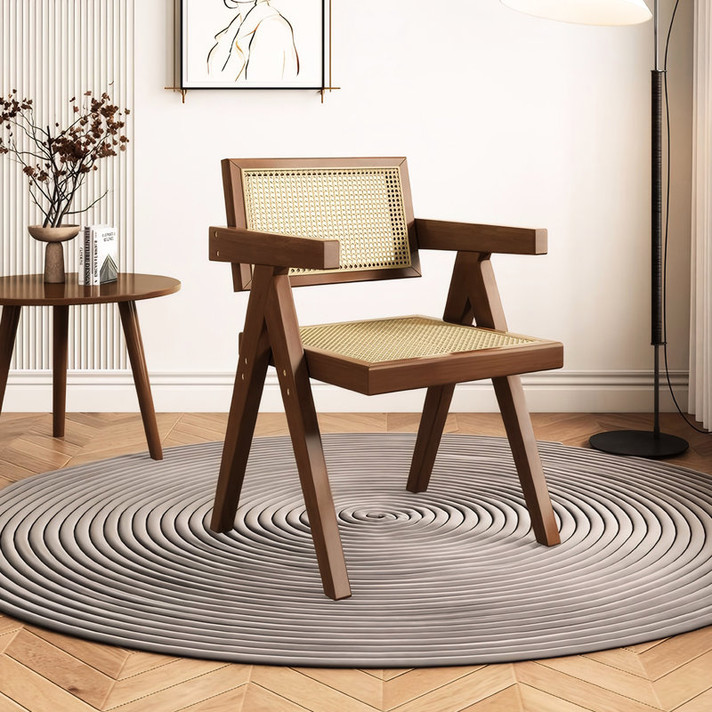Chaises de salle à manger brun moderne de style Mid-Century avec accoudoirs, polyvalentes pour le salon et les espaces extérieurs