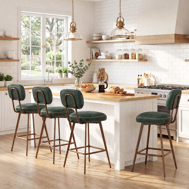 Swivel Upholstered Faux Leather Bar Stool, Green