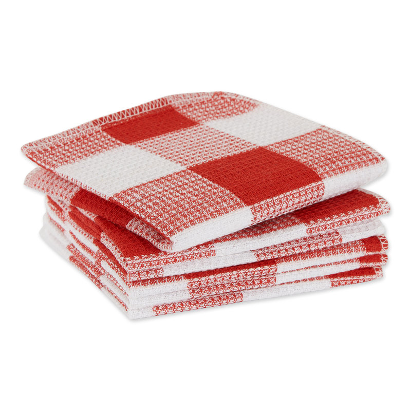 Checkered Waffle Dish Cloth Kitchen Towel, Red