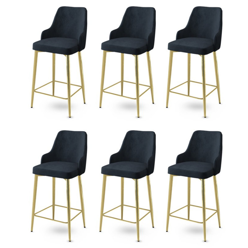 Pearlene Upholstered Velvet Bar Stool, Navy, 6, Gold