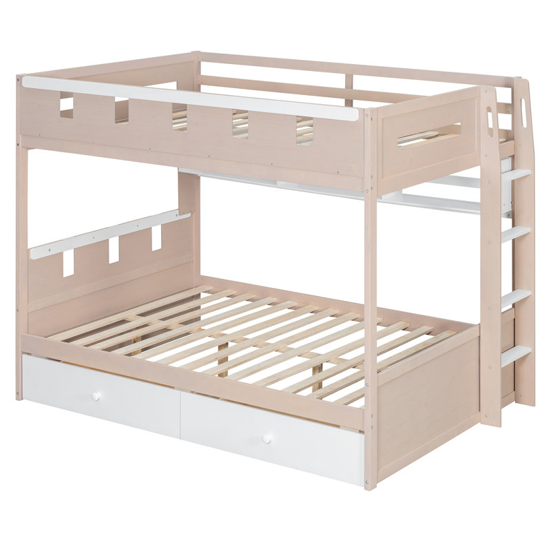 Lit superposé double en bois massif rose et blanc avec tiroirs, rangement, tablettes, bande lumineuse à DEL - 1 pièce