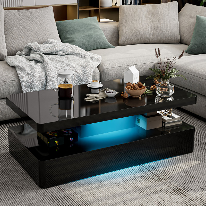 Table basse à DEL ultra brillante avec rangement Abdulmalek, noir, Noir