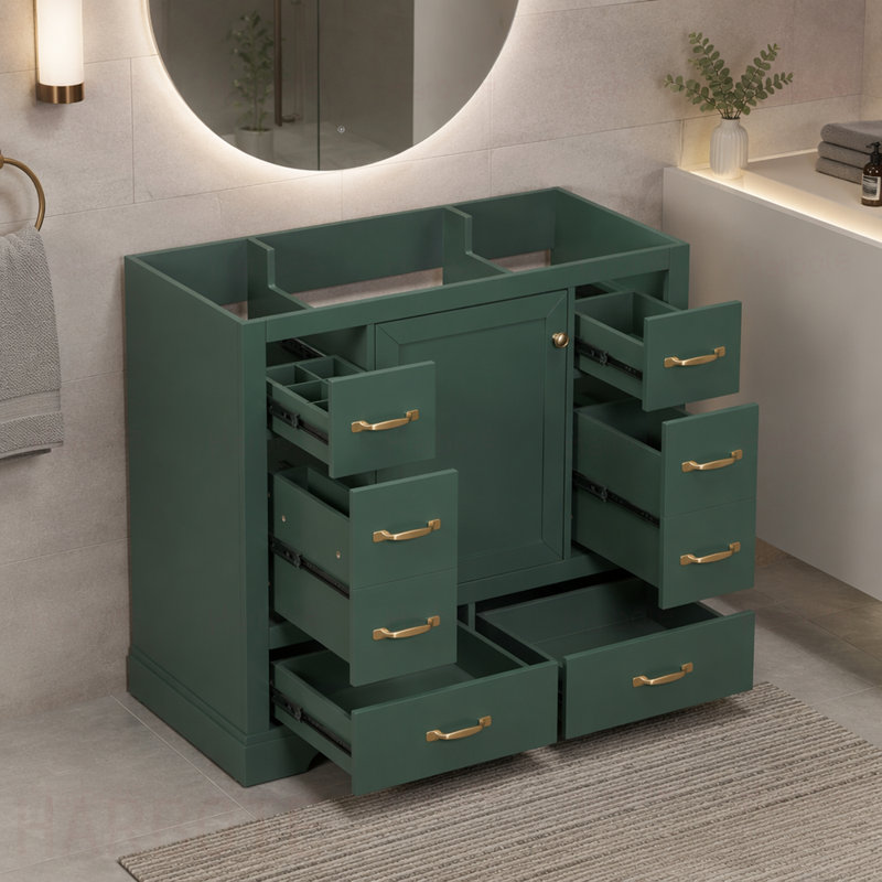 Meuble-lavabo de salle de bain sans lavabo, base d'armoire seulement, six tiroirs, séparateur de tiroir multifonctionnel, tablette réglable