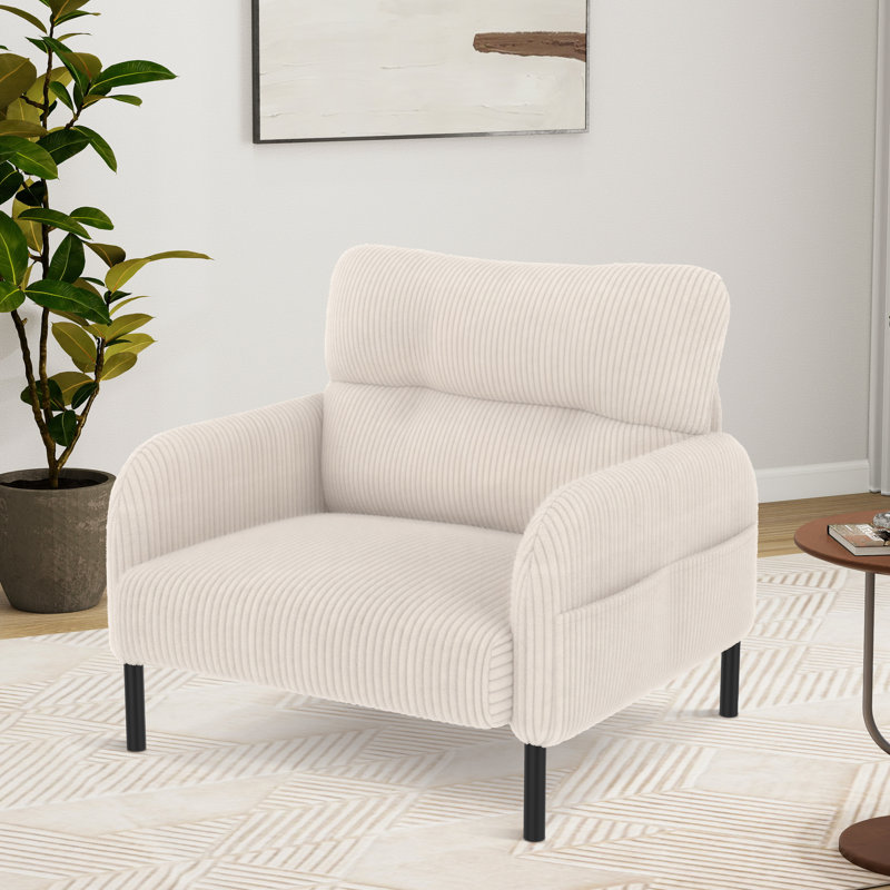 Fauteuil d'appoint en velours côtelé en velours côtelé avec pieds en métal, Beige