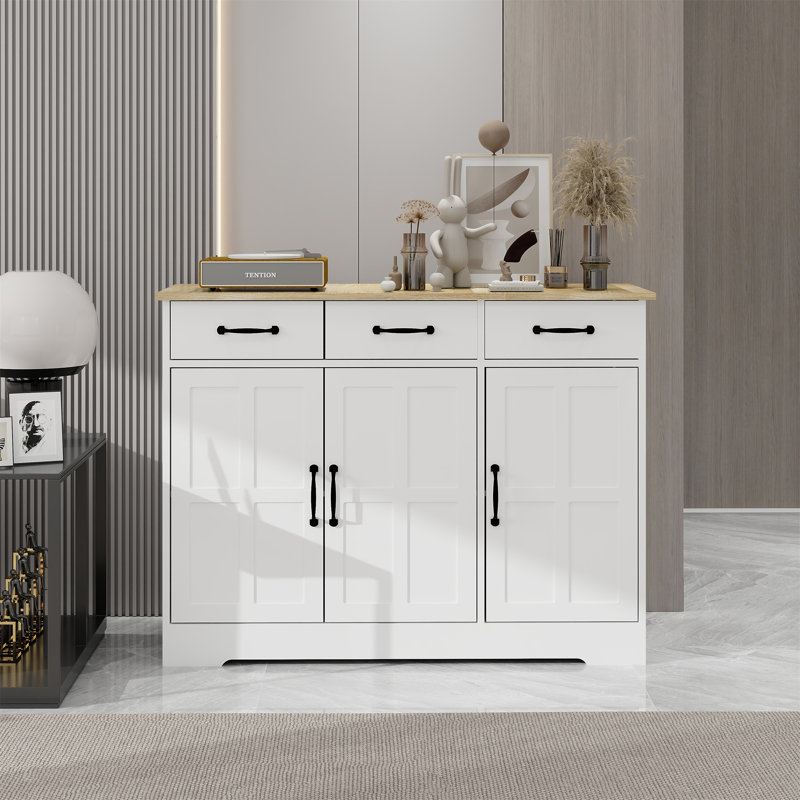 Armoire de rangement avec 3 tiroirs et 3 portes, Blanc