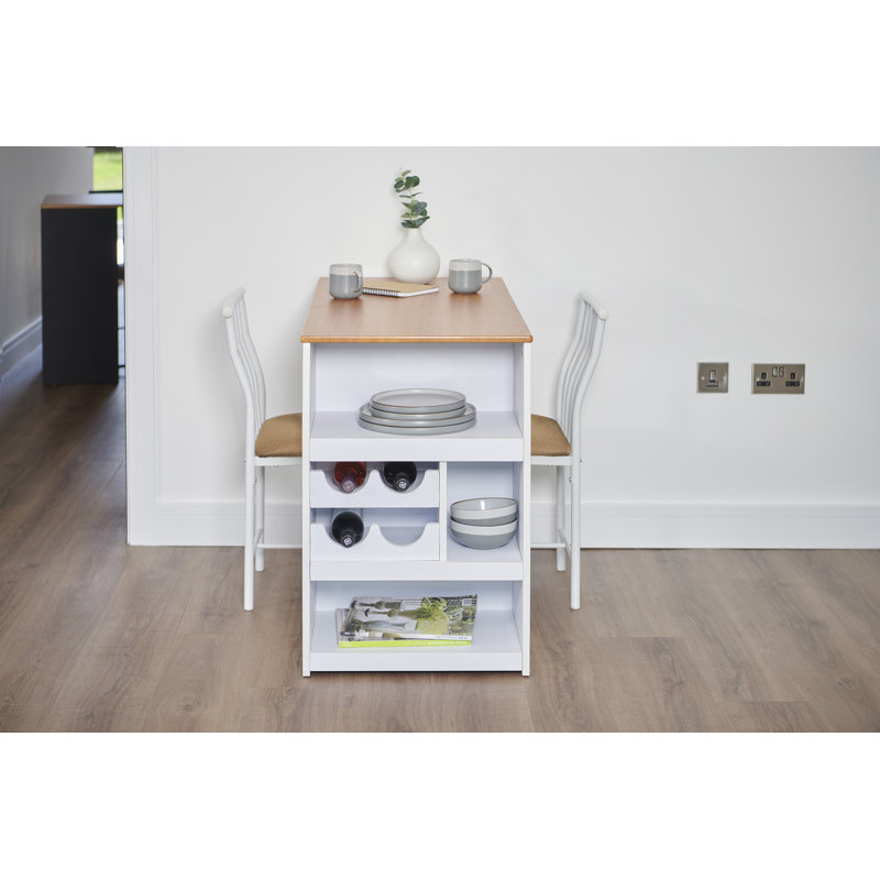 Mahvesh Compact Kitchen Island Dining Set, Tan/White