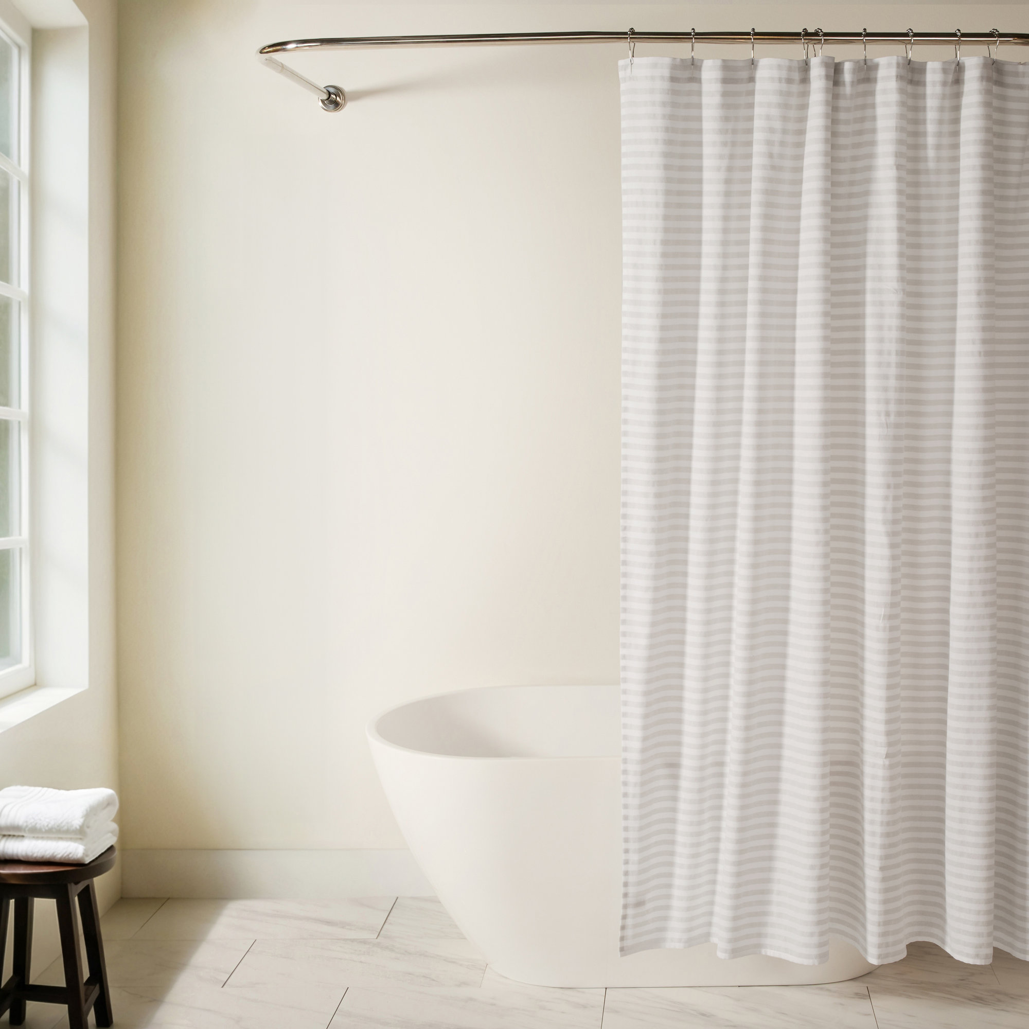 Cotton Blend Shower Curtains, Gray Striped