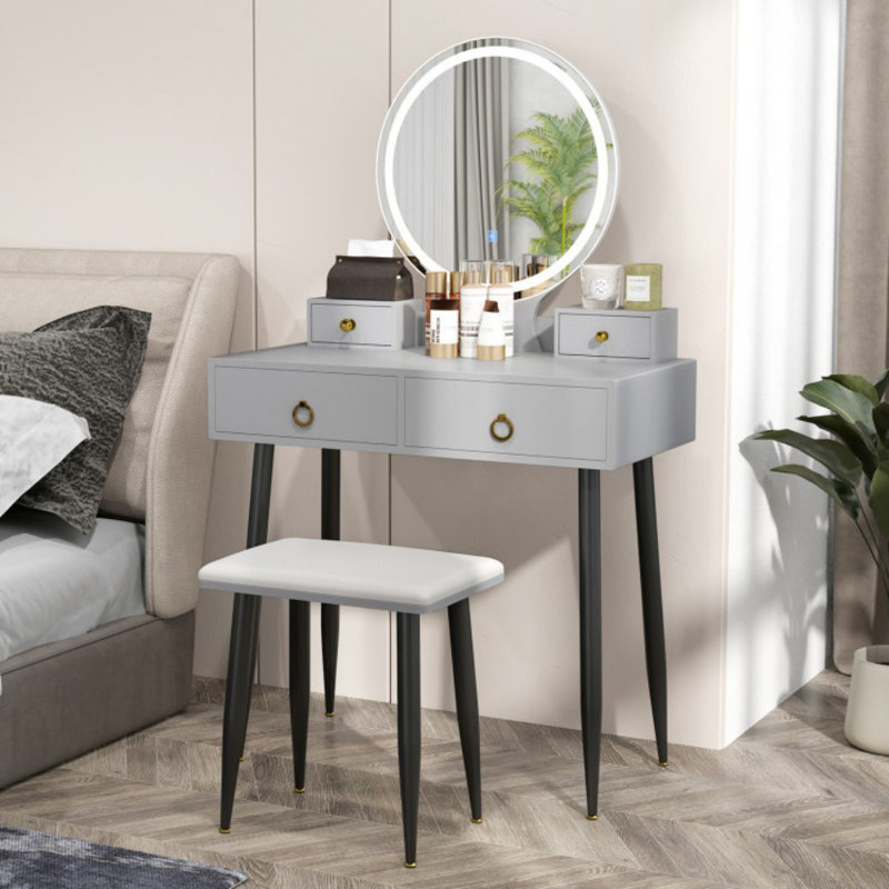 Ensemble de coiffeuse avec miroir, Gris / noir