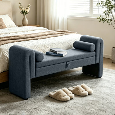 Velvet Bench for Bedroom End of Bed, 60.5- inch Upholstered Button Tufted Ottoman Bench with Rolled Arms, Button-Tufted Ottoman for Living Room, Entryway