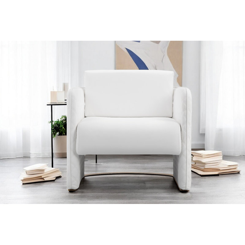 Lusso Faux Leather Club Chair, White Faux Leather