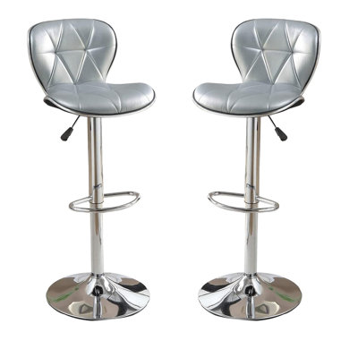 Chaises pour îlot argentées à hauteur réglable - Similicuir avec sièges rembourrés et base en métal