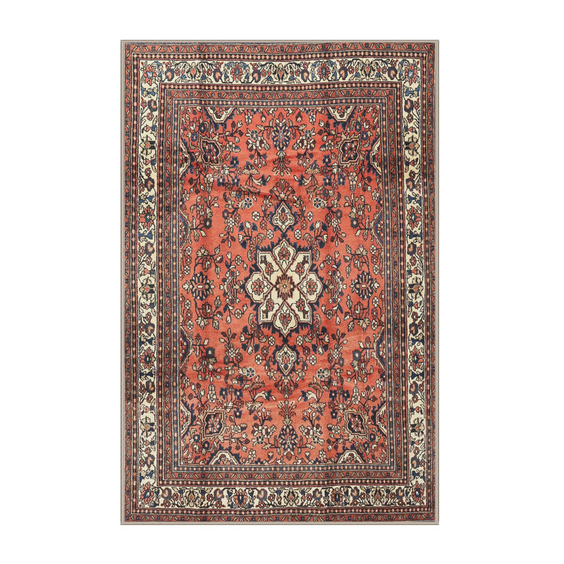 Tapis traditionnel rouge / noir Vasios, Rectangle 5 pi x 7 pi