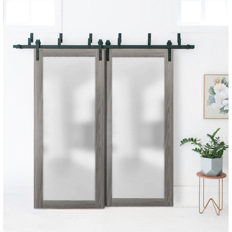 Portes coulissantes de placard en verre dépoli de style grange avec quincaillerie Planum 2102 Ginger Ash, rails robustes de 2 m, ensemble de quincaillerie, portes de placard de chambre modernes en bois massif - 183 x 203 cm (2 x 91 x 203 cm)